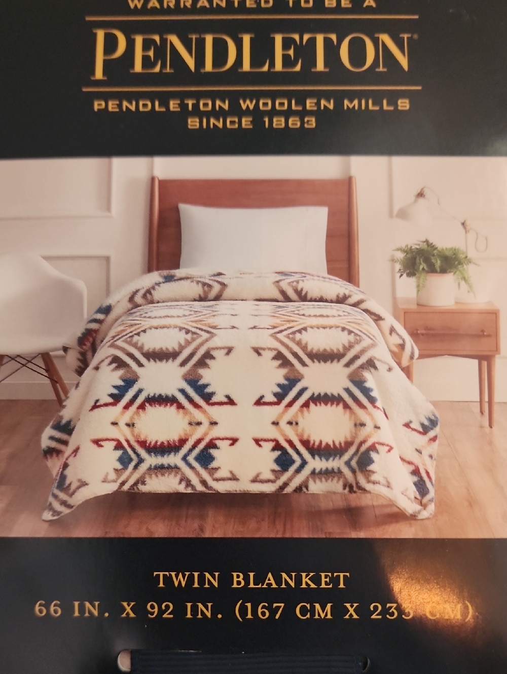 Pendleton Sherpa Blanket in Cream, Red, Blue, Gray - Picture 2 of 5